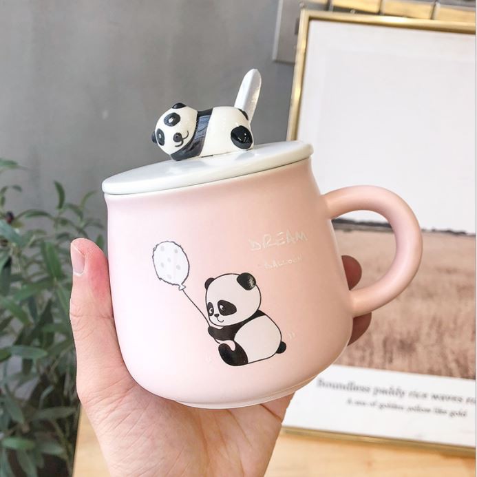 Cốc Sứ Panda Cực Cute 400ml Có Nắp Đậy Kèm Muỗng Cao Cấp | BigBuy360 - bigbuy360.vn