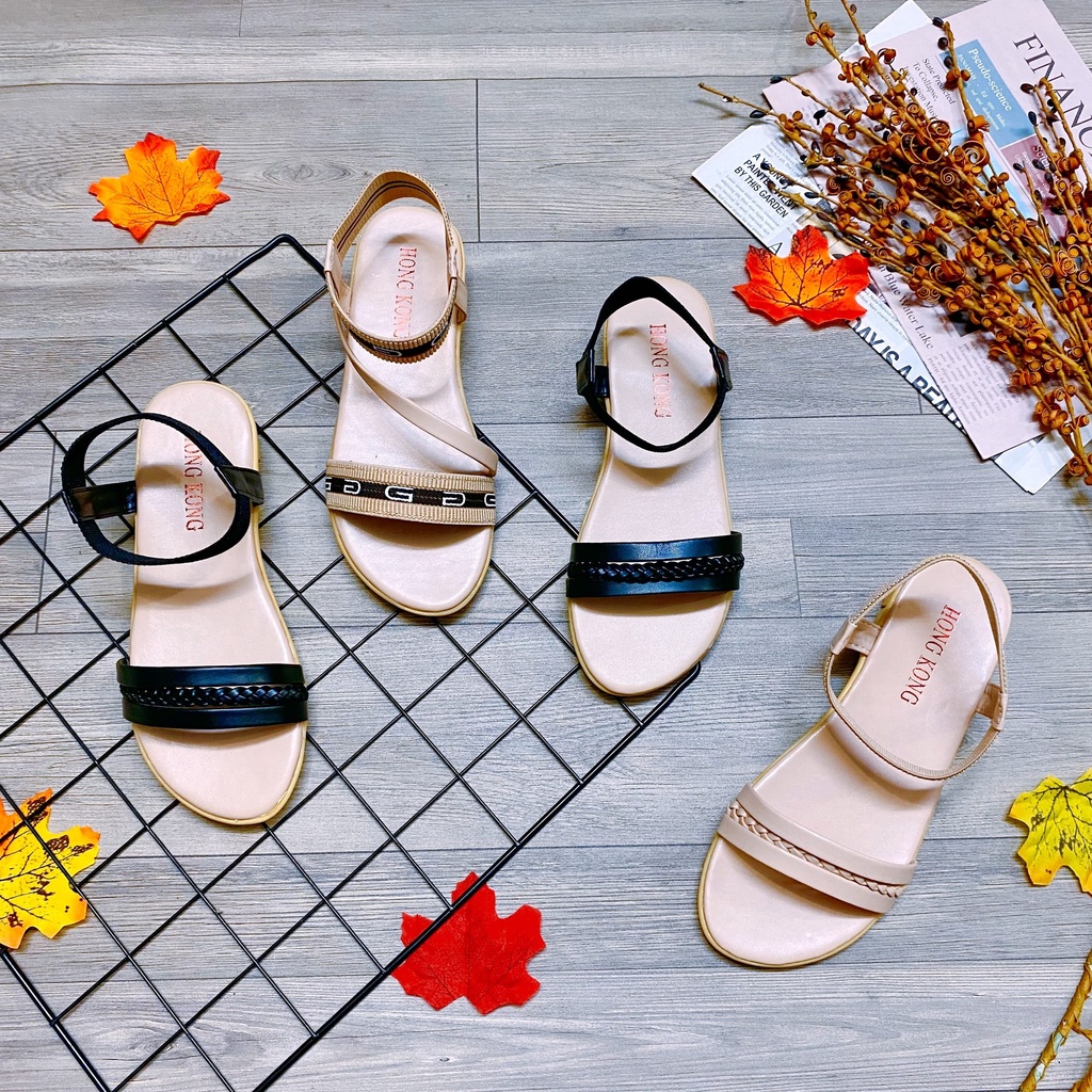 Sandal quai mảnh tết ngang bo chun đế cao 3p phối chữ đơn giản cực xinh - TT398