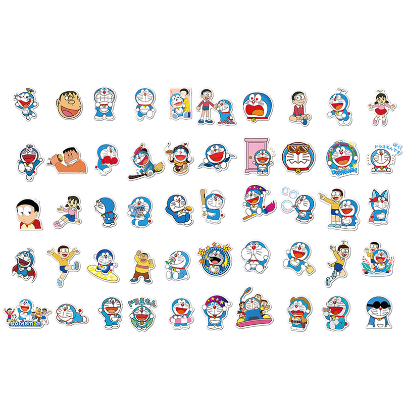 Bộ 50 Miếng Dán Hình Doraemon Dễ Thương Trang Trí Xe Hơi / Xe Máy / Laptop