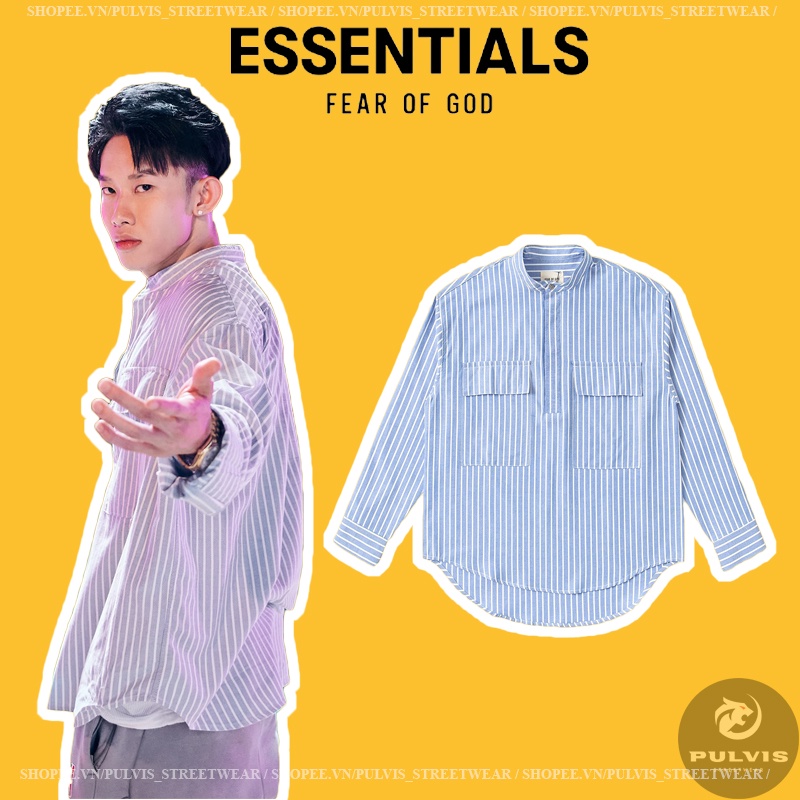 ⚡️[CHỈ 1 NGÀY] - Áo sơ mi Fear of God - Oversized Grandad-Collar Striped Cotton Oxford Half-Placket Shirt - Blue