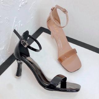 Sandal kín gót da bóng quai ban to màu hổ phách