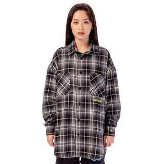 5THEWAY® /stroke/ BIG LOGO FLANNEL SHIRT™ in GREY/GREEN aka Áo Sơ Mi Form Flannel Xám