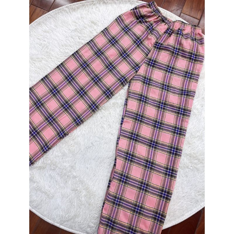 Bộ Áo Phông Trái Tim Quần Culottes Kẻ Caro Set Áo Thun Hồng Quần Caro | BigBuy360 - bigbuy360.vn