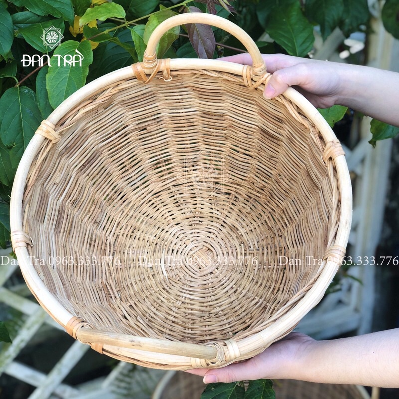 Sọt Mây Tròn Quấn Khung, Sọt Đựng Đồ Song Mây Có Quai Xách, Decor Mây Tre ĐAN TRÀ, Nội Thất Mây Tre Đan