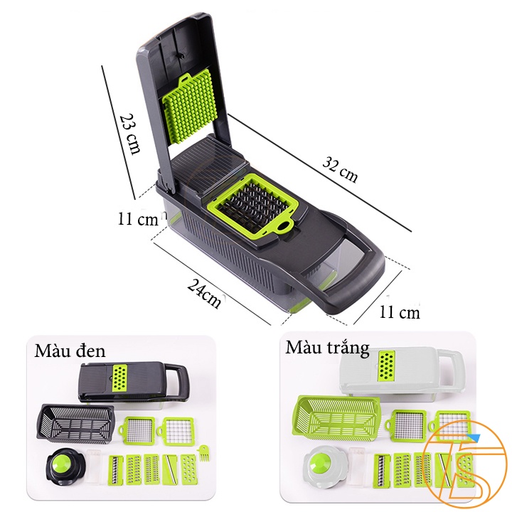 Dụng Cụ Cắt Hạt Lựu, Bào Thái Sợi Củ Quả Đa Năng 8in1 Kèm Rổ Rửa Rau