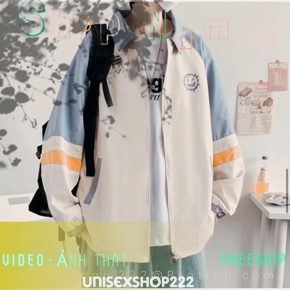 Áo khoác Unisex form rộng, chất liệu vải dù 2 lớp dày dặn, thiết kế lạ mắt, kiểu dáng trẻ trung, phối màu be xanh viền c