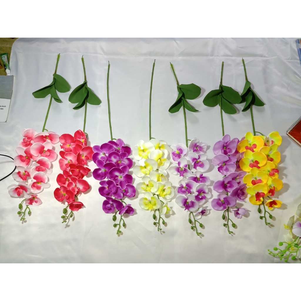 Hoa Giả Vải Lụa | Cành Hoa Lan Hồ Điệp 9 Bông Cao Cấp Cắm Bình Decor Trang Trí Nhà Cửa Siêu Đẹp | Hà Hoa Flower