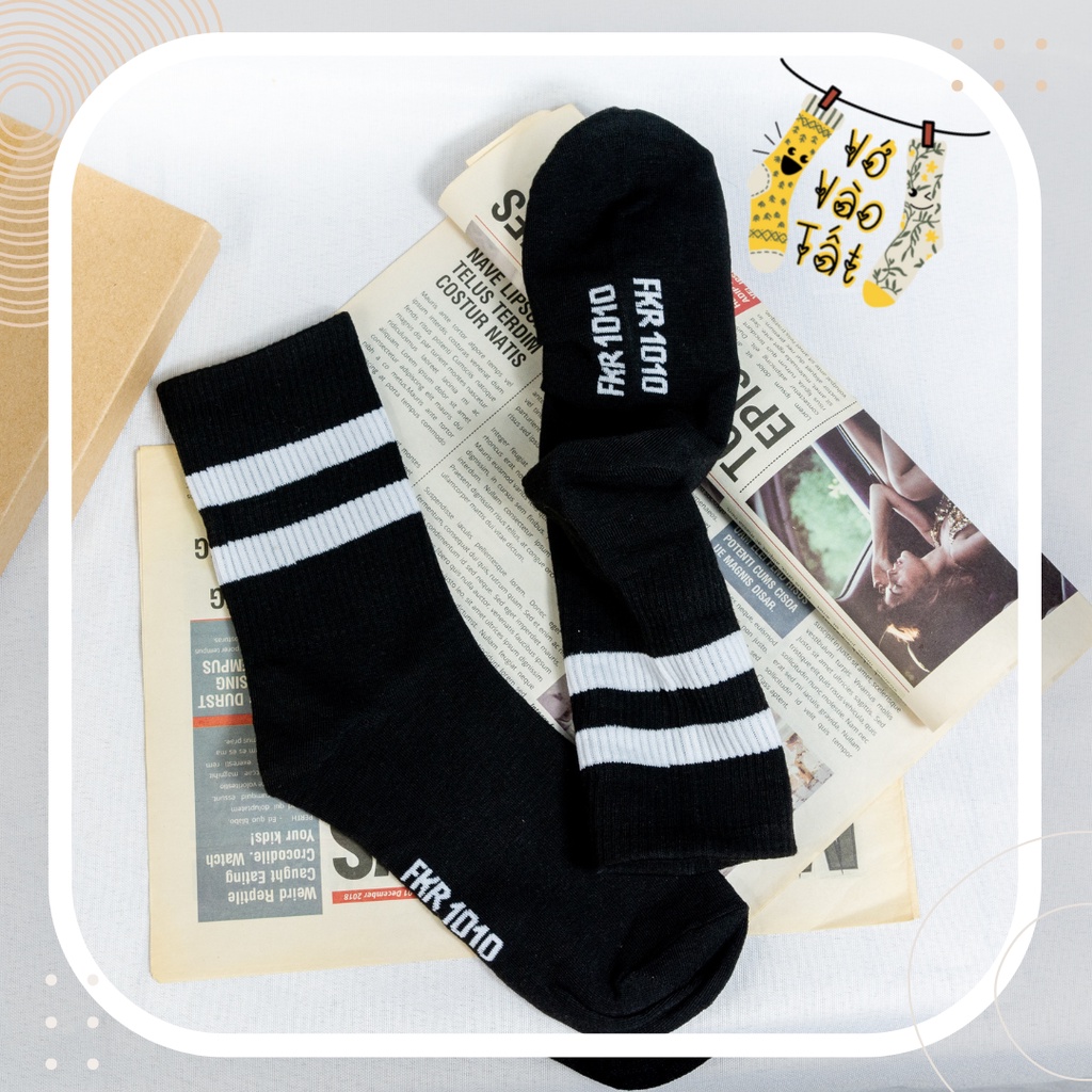 TẤT VỚ CỔ CAO UNISEX TRẮNG ĐEN SỌC NGANG