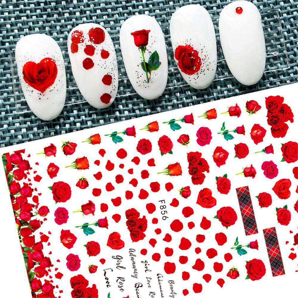 PATH Miếng Dán Móng Tay 3D DIY Họa Tiết Hoa Dành Cho Ngày Valentine