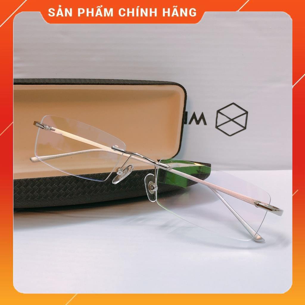 Gọng kính khoan cao TITAN  cấp BST Nhật bản màu Bạc sáng siêu nhẹ