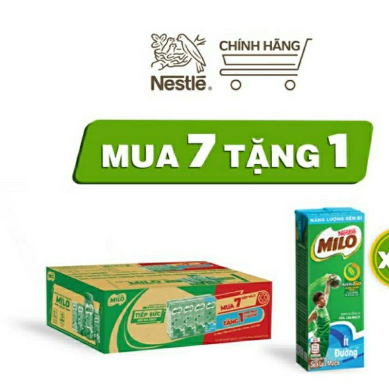 lốc 7 tặng 1 ít đường  nestle' milo 180ml