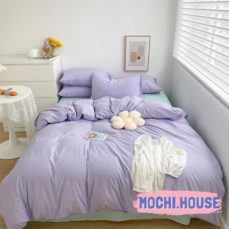 Bộ chăn ga gối cotton tici notag Mochi.house, màu sắc vintage, mẫu mới, ga giường đẹp