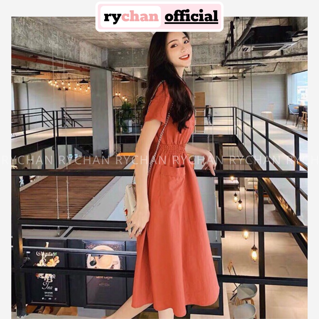 [ẢNH THẬT CUỐI] Đầm Xòe Sơ Mi Cổ Sen Cam Đất 2 Túi Dễ Thương - DX331