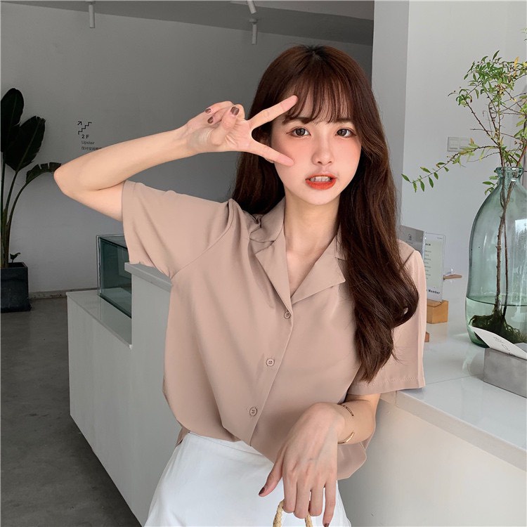Sơ mi nữ FM Style, áo sơ mi cổ vest trơn màu, thanh lịch, thích hợp đi làm, đi học, dân công sở