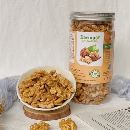 Hạt óc chó Davinut Mỹ tách vỏ hộp 475g, nhân óc chó vàng bóc sẵn cho bà bầu, walnuts sống nhập khẩu túi 500g