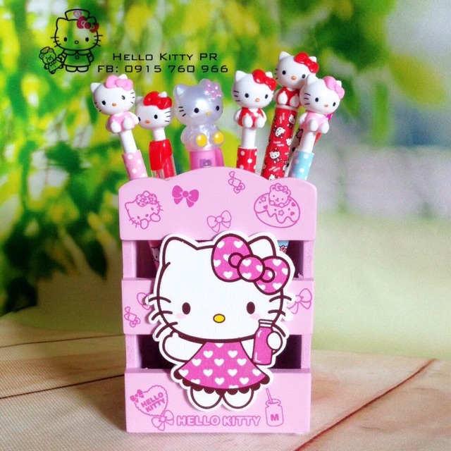 Hộp gỗ cắm bút Hello Kitty