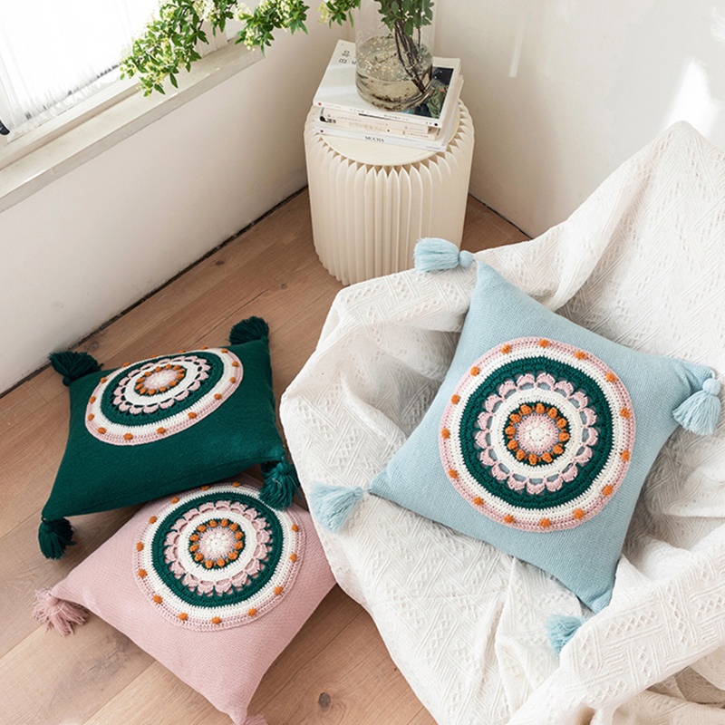 Vỏ Gối Dệt Kim Phối Tua Rua Nhiều Màu Sắc Phong Cách Boho