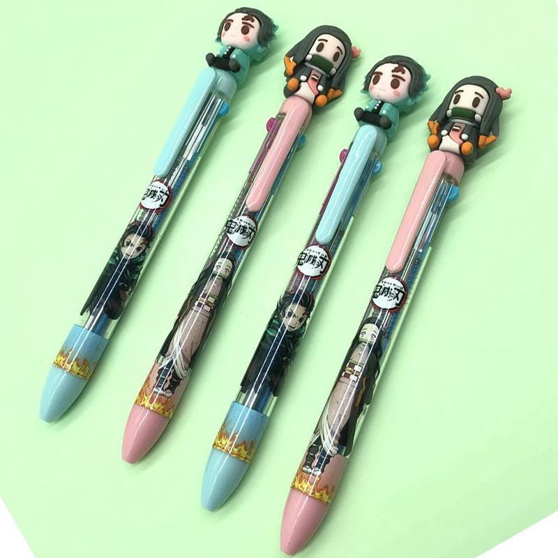 Bút bi 4 màu dạng bấm kiểu dáng xinh xắn đáng yêu New 4 Colors Demon Slayer Kimetsu No Yaiba Cute Anime Cartoon Ballpoint Pen School Office Supply Stationery Multicolored Pens Colorful Refill kids gift Kamado Tanjirou Kamado Nezuko