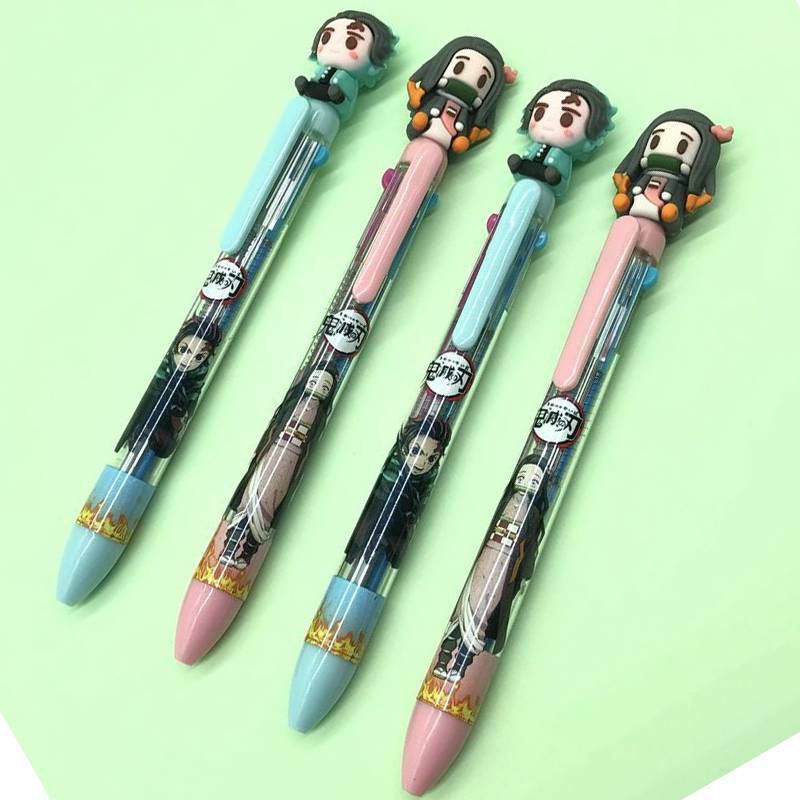 Bút bi 4 màu sắc trong 1 xinh xắn tiện lợi New 4 Colors Cute Anime Demon Slayer Kimetsu No Yaiba Kamado Tanjirou Nezuko Ballpoint Pen Kawaii Rollerball Pen School Office Supply kids Gift Stationery