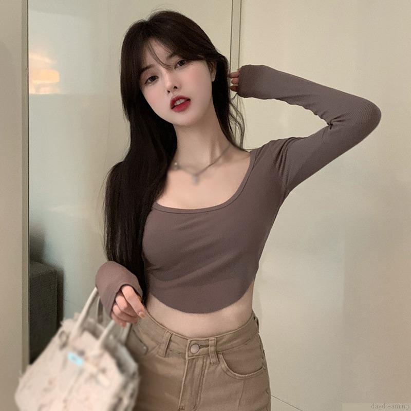 Áo Croptop Áo Thun Dài Tay Màu Sắc Thời Trang Quyến Rũ Cho Nữ Áo Thun Thể Thao
