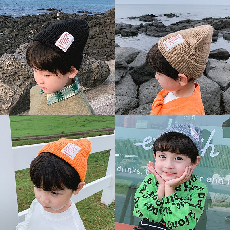 Mũ Len Màu Trơn Phong Cách Hàn Quốc Dễ Thương Thời Trang Xuân Thu Cho Bé