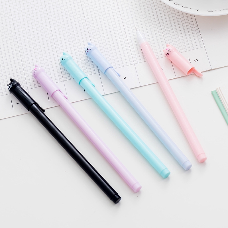 Bút Mực Gel Ngòi 0.5Mm In Hình Mèo Dễ Thương Kiểu Hàn Quốc