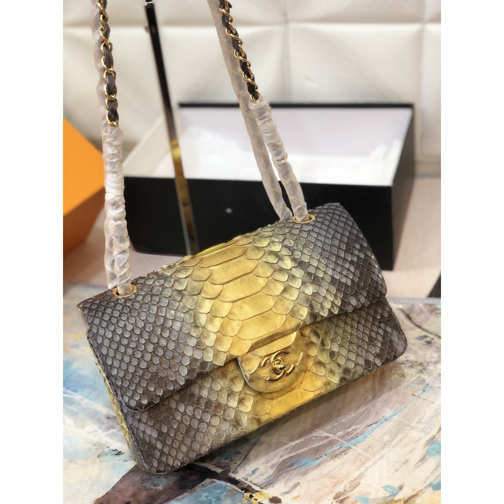 Túi Classic siêu cấp da trăn siêu cấp suze 26cm màu vàng