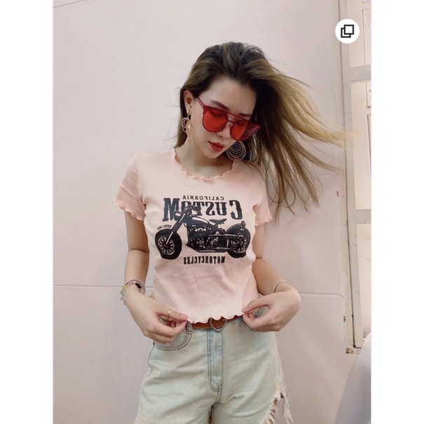 Áo croptop ôm xoăn lai in Moto Custom vnxk