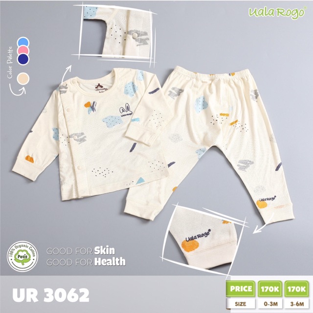 Bộ áo dài tay quần dài uala rogo chất petit cài vai sơ sinh mới cho bé trai bé gái