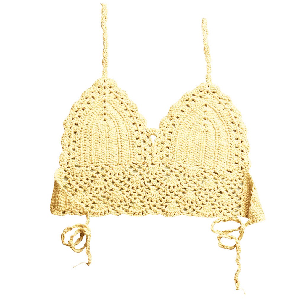 Women Sexy Bikini Top Knitting Swimsuit Padded Beachwear Lace Swimwear | BigBuy360 - bigbuy360.vn