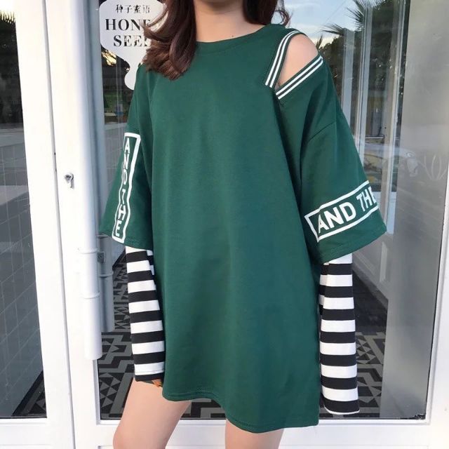 Áo tay dài phối sọc