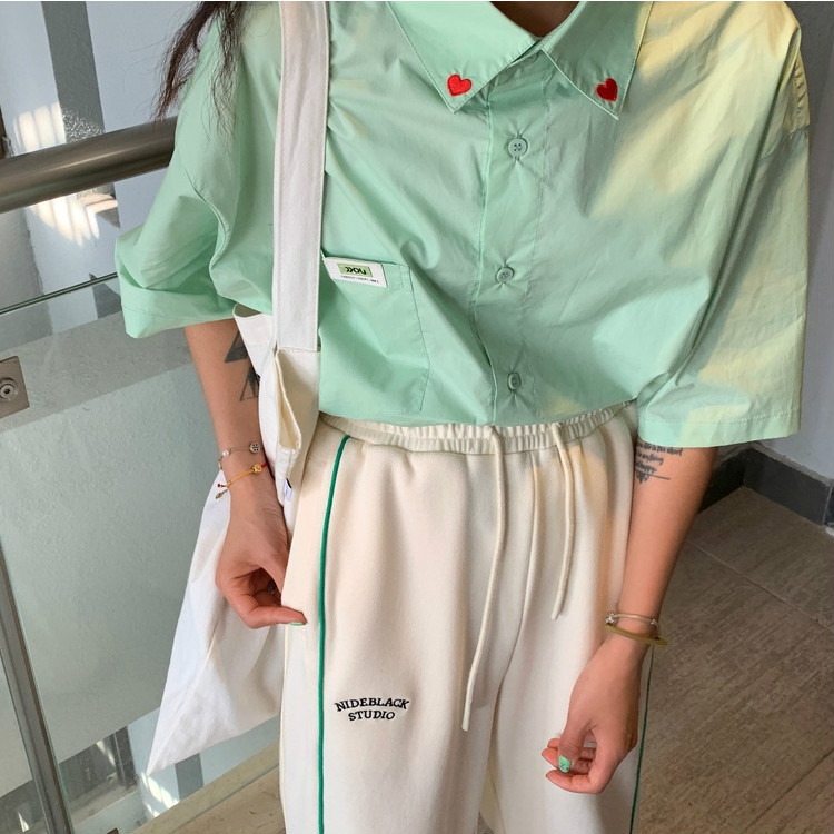 NRVP Áo Sơ Mi Nữ Tay Ngắn Dáng Rộng Kiểu Hàn Quốc Thời Trang Mùa Thu 2021