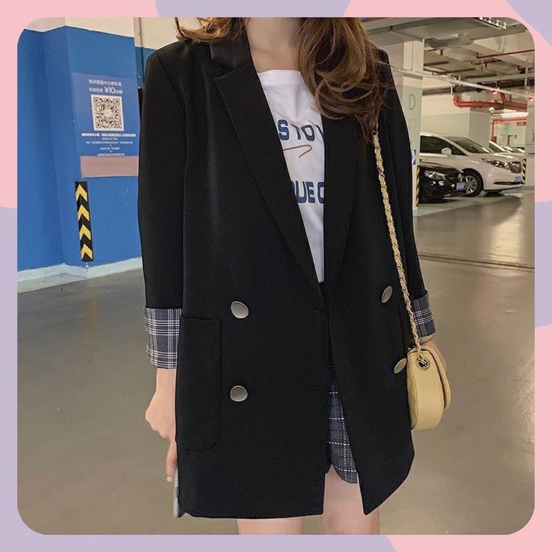 Áo blazer nữ form rộng WANAWEAR khoác nữ đen cao cấp 2 lớp dày dặn có đệm vai sang chảnh Hàn Quốc