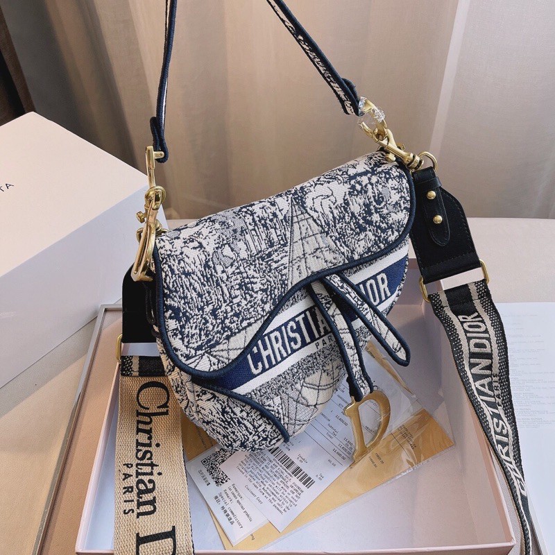 Túi ví, túi đeo chéo, túi yên ngựa da thật Dior CD họa tiết thời trang cao cấp