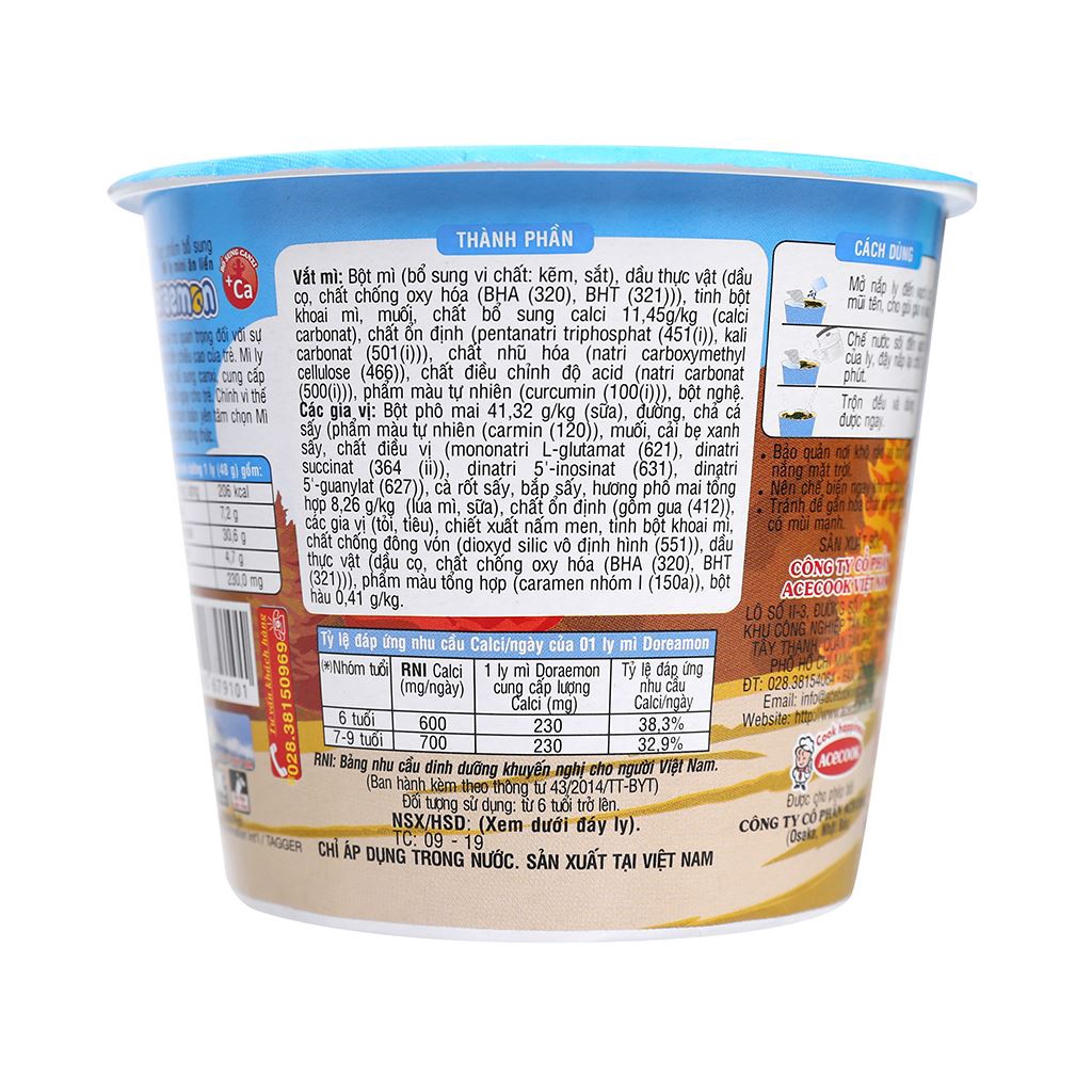 Thùng 12 ly mì mini Doraemon hương vị hàu sữa phô mai 48g