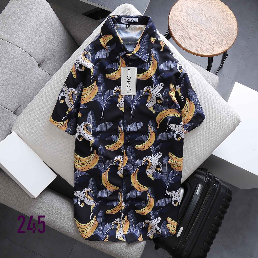 Áo Sơ Mi Nam Nữ Ngắn Tay Cổ Bẻ 245 In Họa Tiết Trái Chuối Chất Vải Thoáng Mát  Mẫu Siêu Cute - Hazo