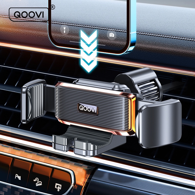 Giá đỡ điện thoại gắn ô tô QOOVI xoay 360 độ vân cacbon tinh tế nhỏ gọn kẹp cửa/ khe gió điều hoà tiện lợi
