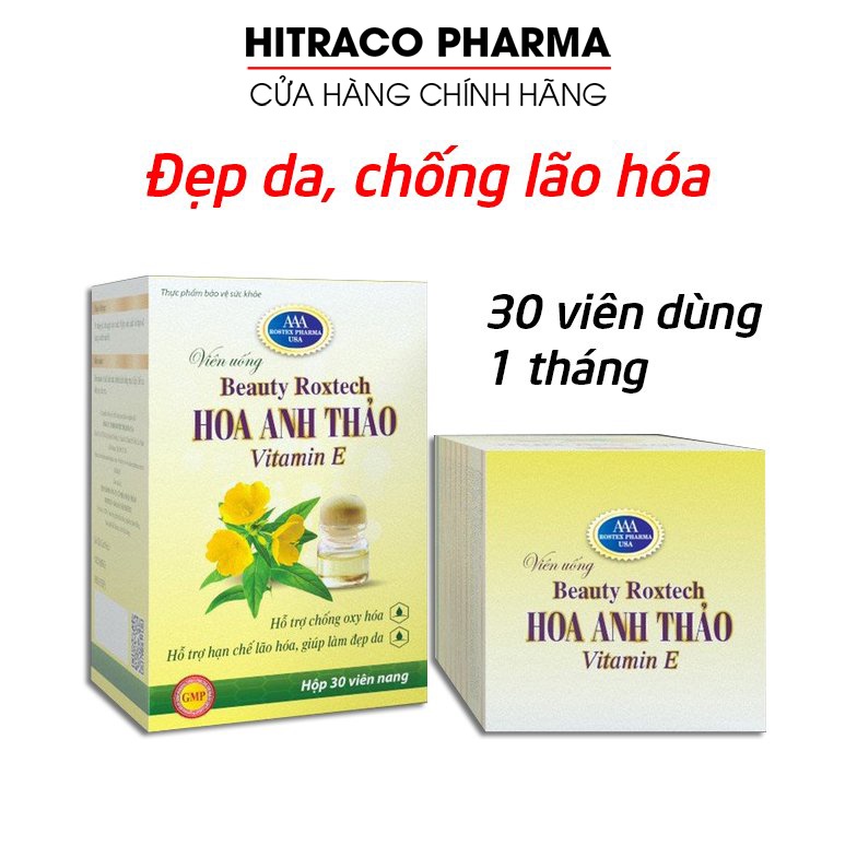 Viên uống dầu hoa anh thảo 1000mg, vitamin E giúp đẹp da, chống lão hóa - 30 viên [Beauty Roxtech Hoa Anh Thảo]