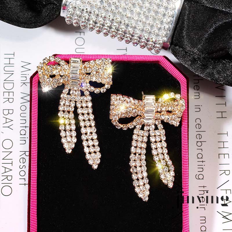 GETNOIVAS Đôi khuyên tai hình nơ đính đá thời trang dành cho nữ