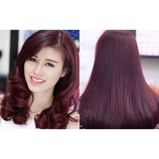 Thuốc nhuộm tóc màu đỏ tím tặng oxy và bao tay