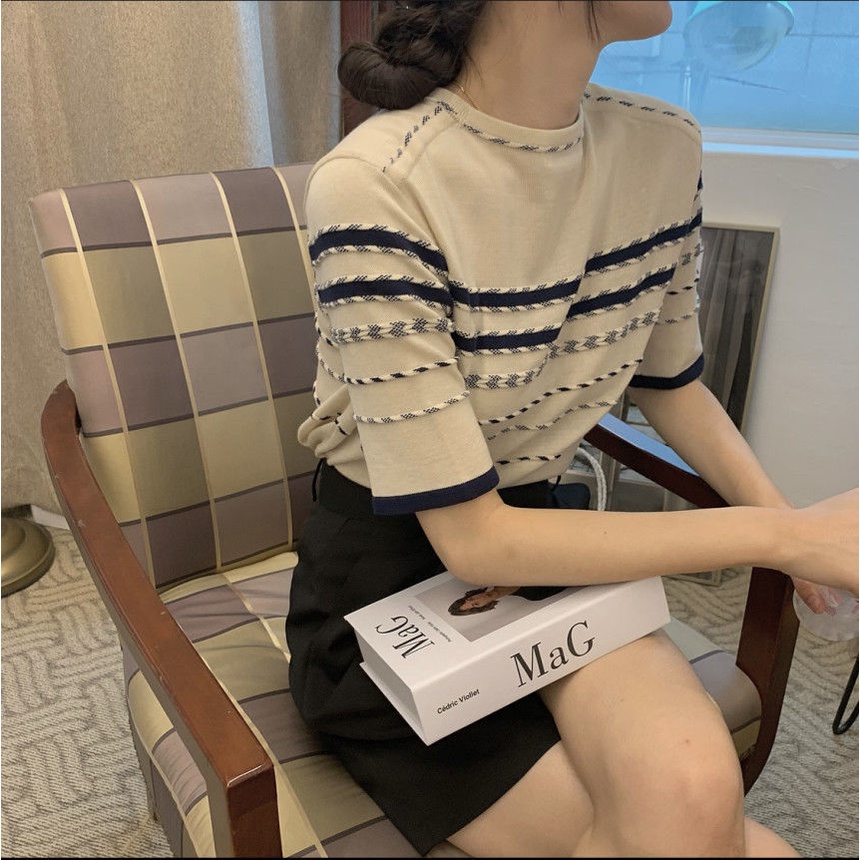 Áo Len Ngắn Tay Cổ Tròn Thiết Kế Mới Thời Trang Dành Cho Mùa Hè