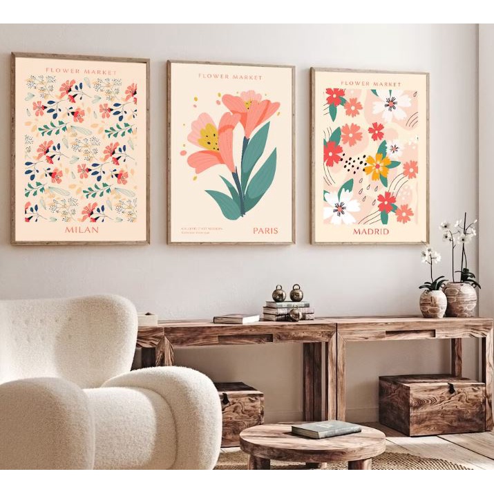 Set 9 mẫu tranh hoa lá treo tường canvas đã có khung H17