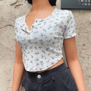 🔥[HÌNH THẬT + HÀNG CÓ SẴN] Áo crotop hoa vạt bầu