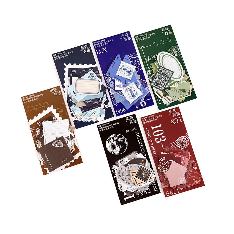 Set 40 giấy kraft ghi chú có keo dán thiết kế tem vintage trang trí thẻ LOMO đa dụng