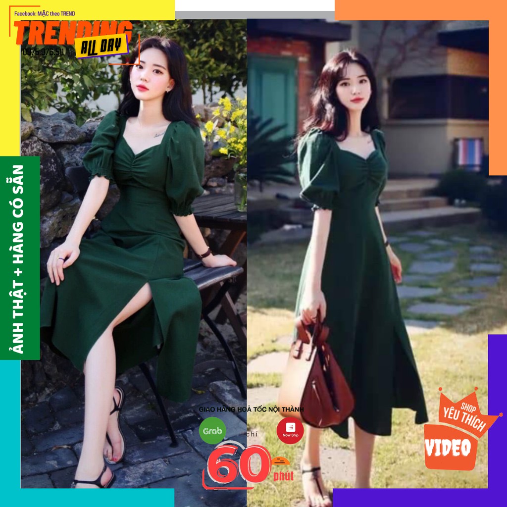 Đầm dáng dài tay lỡ, màu xanh, lạ mắt, nổi bật, tôn da, tôn dáng mặc thì chỉ có xinh đẹp thôi ạ.