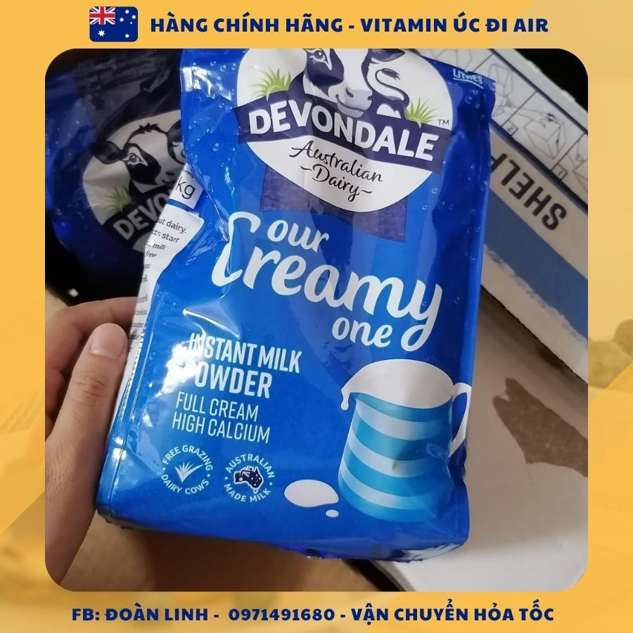 Devondale sữa bột nguyên kem túi 1kg, Hàng chuẩn úc đi air, Sữa bột Devondale Úc nguyên kem 1kg