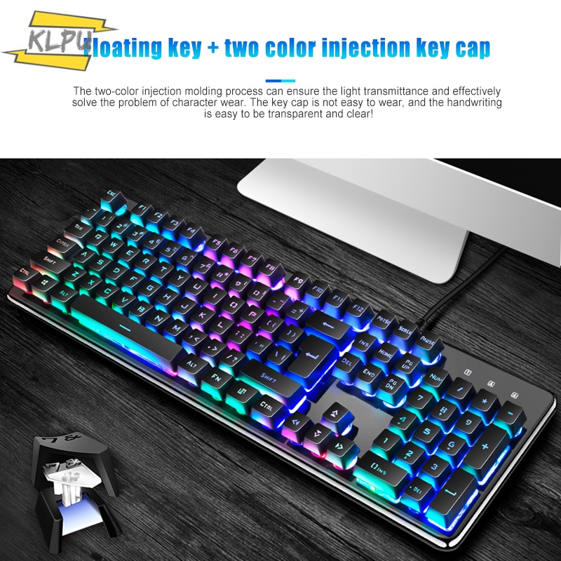 COD# Mechanical USB Wired Keyboard Mouse Combos Backlit Gaming Keyboard Mice Set with Crystal Panel