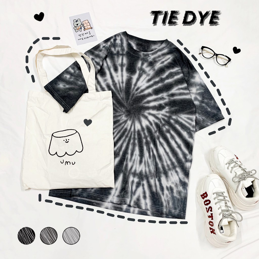 Áo thun tay lỡ loang màu tie dye chất đẹp [đen xoáy] sỉ 55k