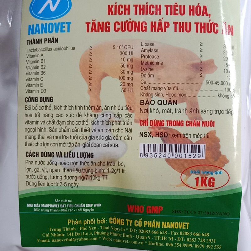 Men tiêu hóa cho gia súc gia cầm lợn gà vịt ngan trâu bò dê, thỏ, chó mèo