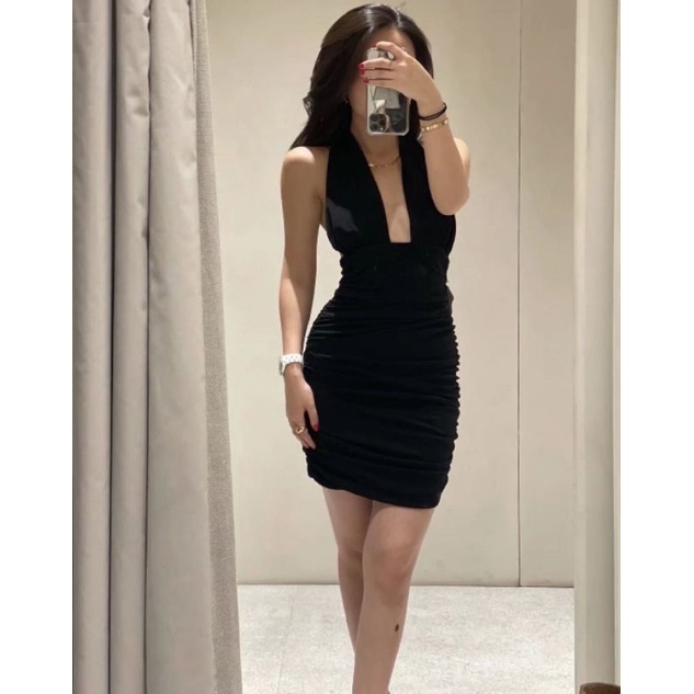 Váy body cổ yếm buộc nơ ZR